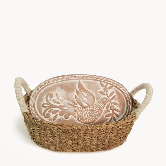 Handmade Bread Warmer & Wicker Basket - Bird Oval