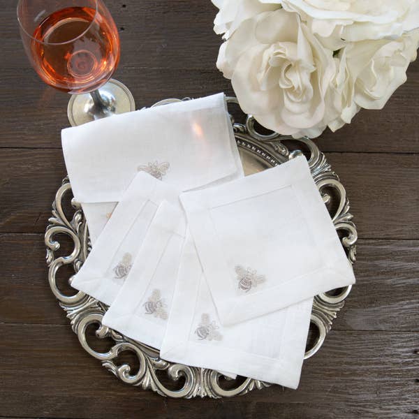 Bumble Bee Linen Cocktail Napkin Set (4 napkins in each set)