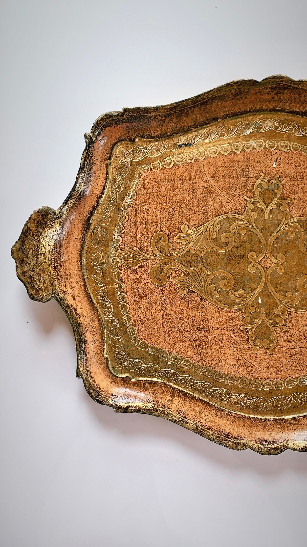 Vintage Florentine Tray in Peach and Gold