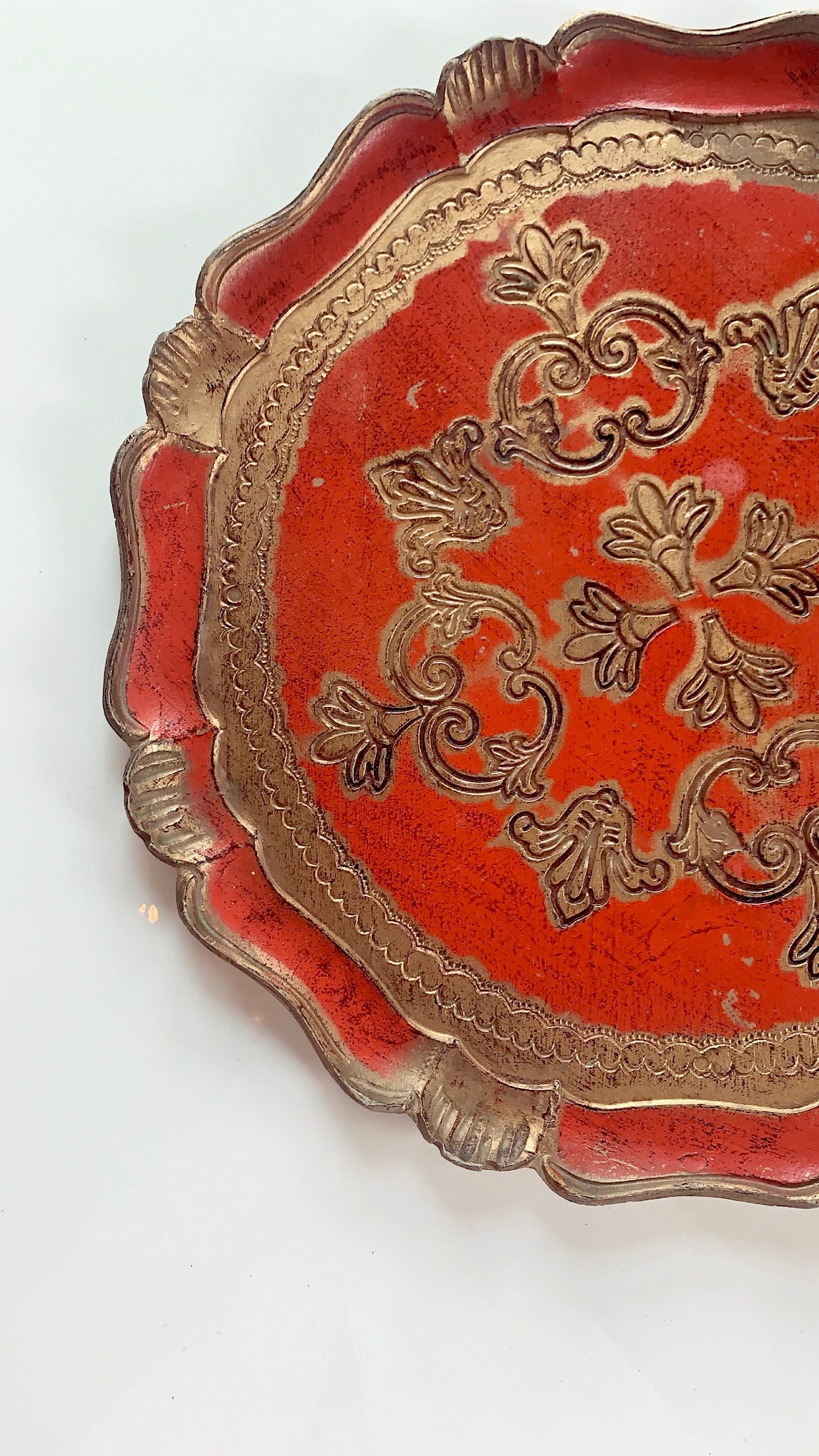 Vintage Florentine Round Tray Orange and Gold