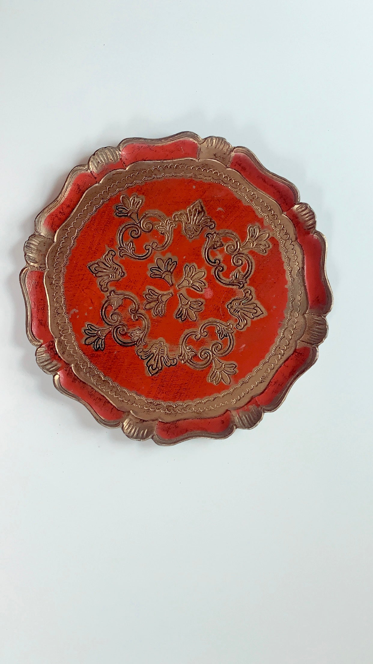 Vintage Florentine Round Tray Orange and Gold