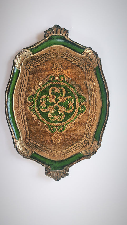 Vintage Florentine Tray in Green and Gold