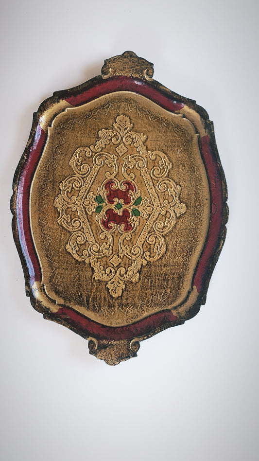Vintage Florentine Tray in Burgundy and Gold