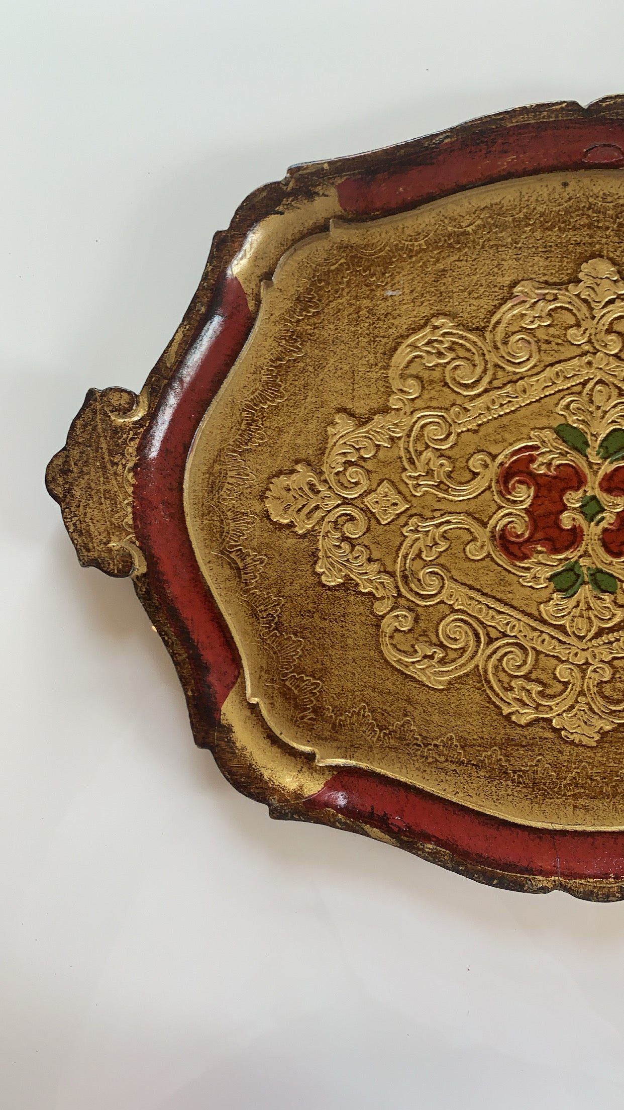 Vintage Florentine Tray in Burgundy and Gold