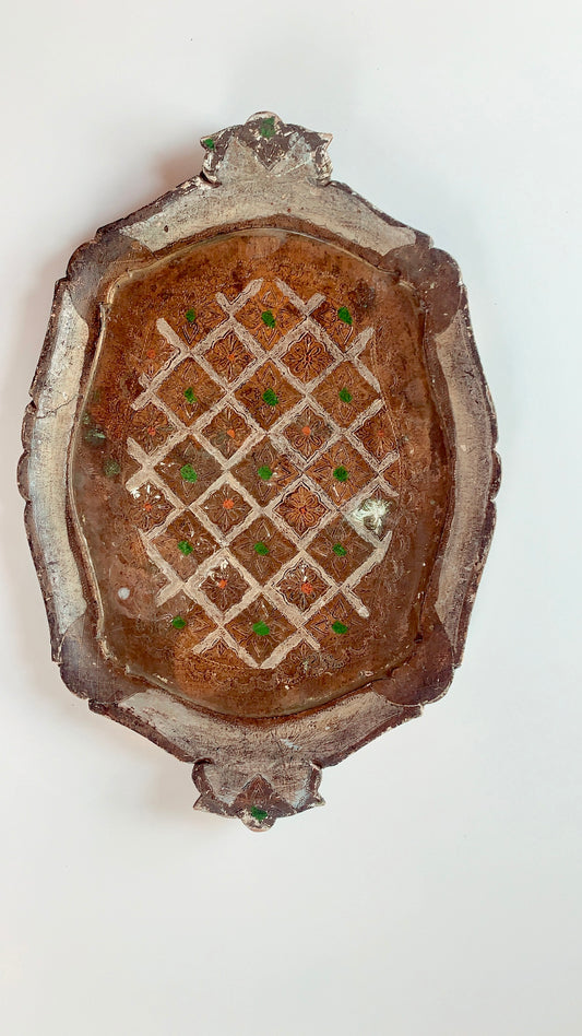 Vintage Florentine Tray in Cream and Gold with dots of Green and Peach