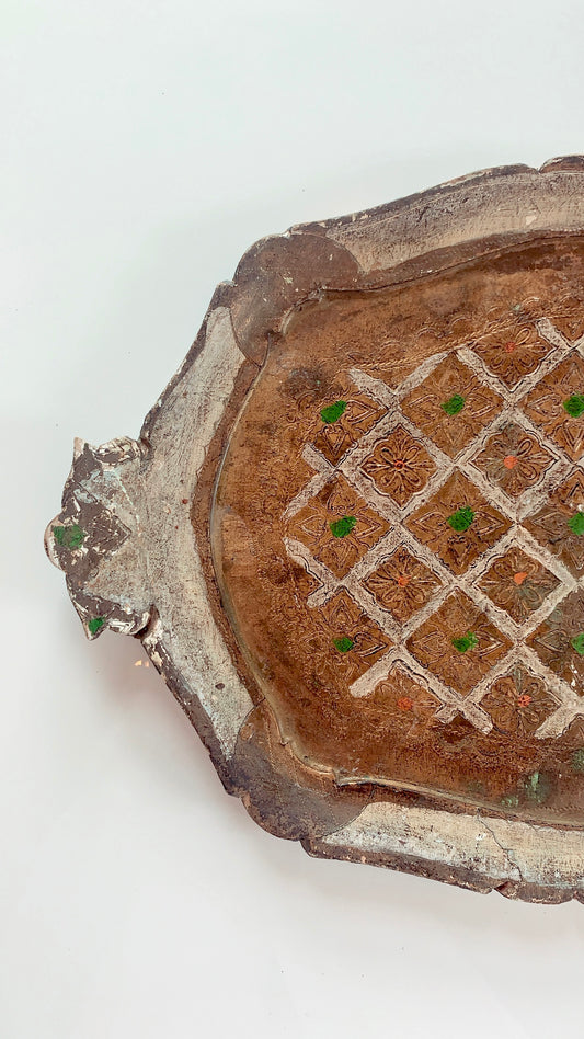 Vintage Florentine Tray in Cream and Gold with dots of Green and Peach