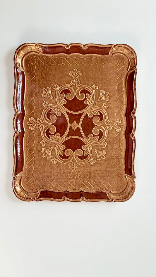 Vintage Florentine Tray in Brown and Gold
