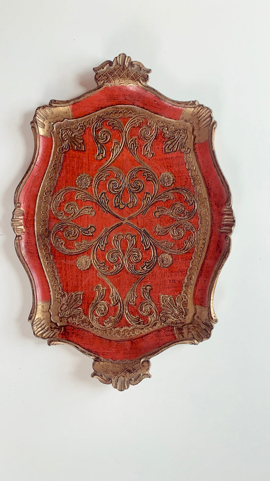 Vintage Florentine Tray in Red/Orange and Gold