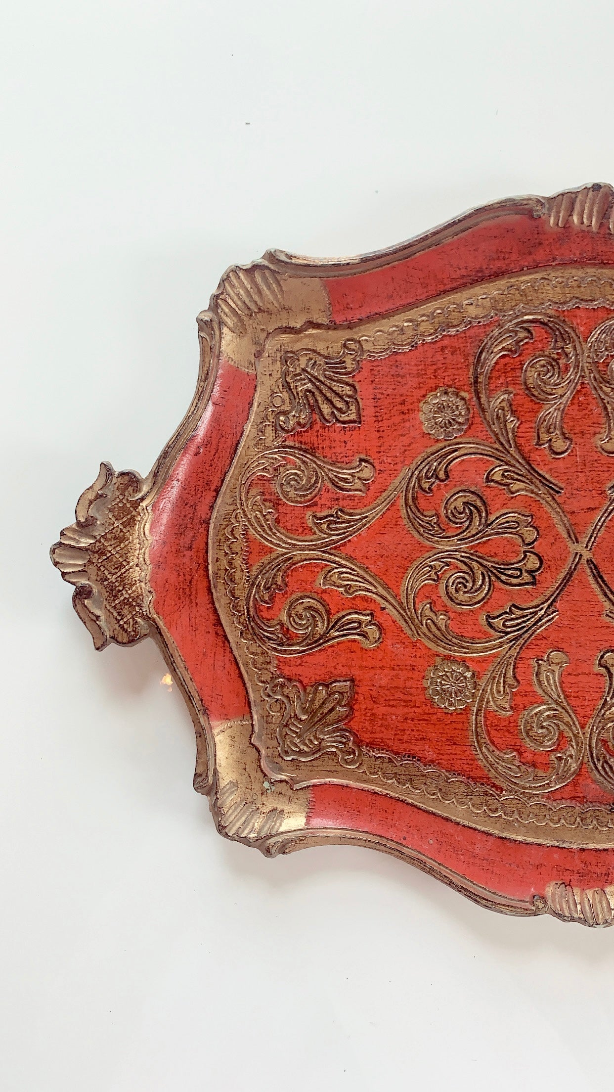 Vintage Florentine Tray in Red/Orange and Gold