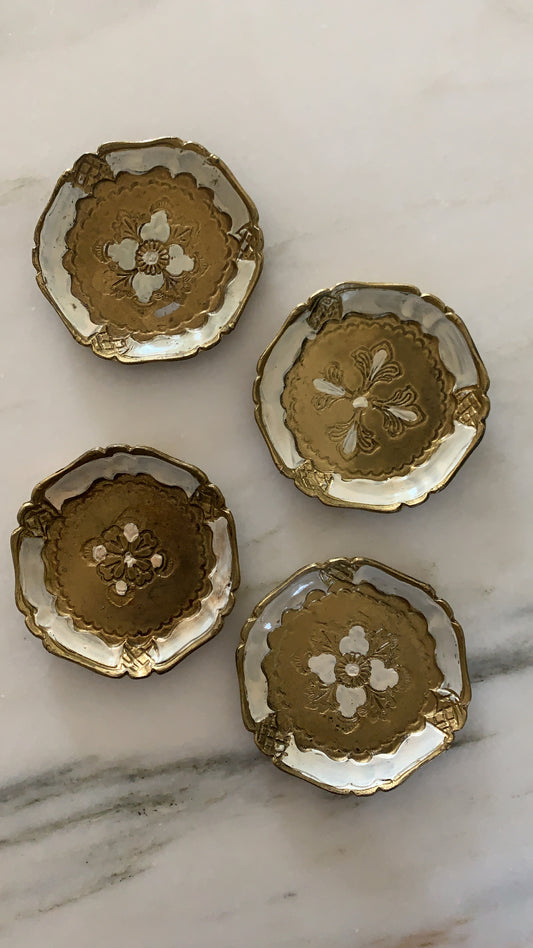Vintage Florentine Catch All or Coasters in Cream and Gold (set of 4)