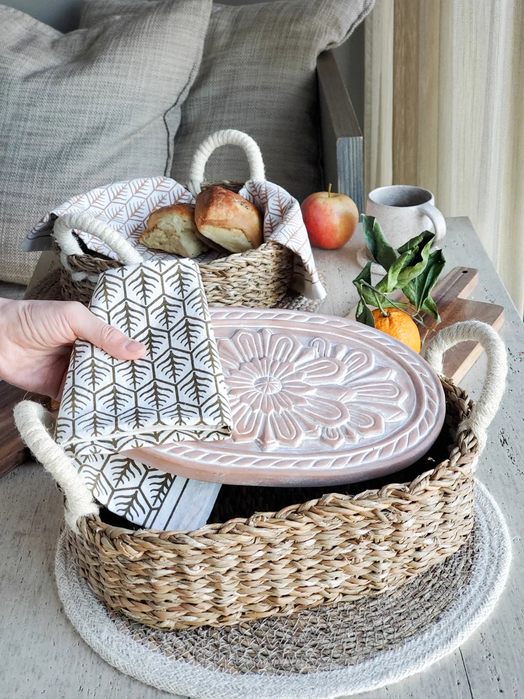 Handmade Bread Warmer & Wicker Basket - Flower